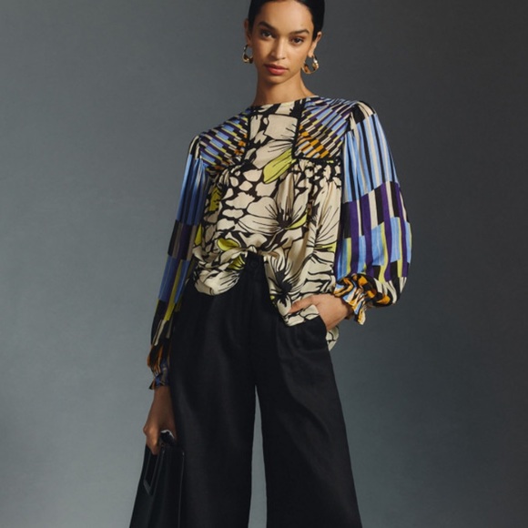 Bl-nk Miranda Peasant Blouse MP Black Motif Anthro - Picture 3 of 15